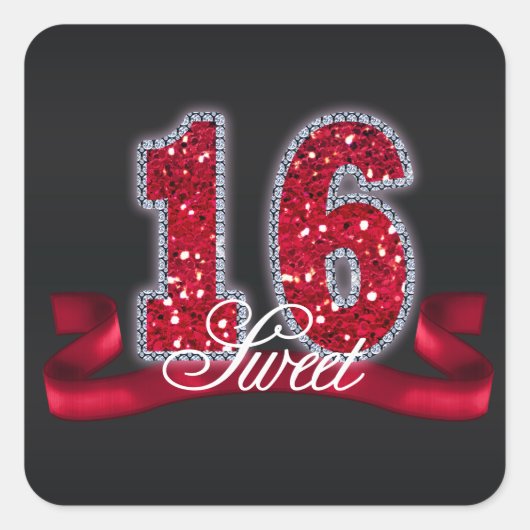 Zoet Zestien Sparkle Rood ID242 Vierkante Sticker (Voorkant)