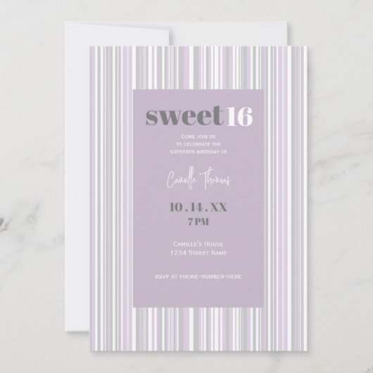 Zoet Zestien | Zachte Paarse en grijze strepen Kaart (Voorkant)