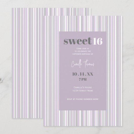 Zoet Zestien | Zachte Paarse en grijze strepen Kaart (Voorkant / Achterkant)