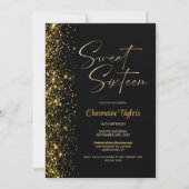 Zoet Zestien Zwart Goud Glitter Verjaardagsfeest Kaart (Voorkant)