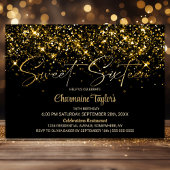 Zoet Zestien Zwart Goud Glitter Verjaardagsfeest Kaart