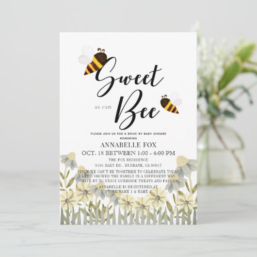 Zoet zo goed als bee Drive-by Baby shower Kaart (Staand voorkant)