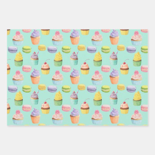 Zoetbakken, cupcakes en macaroons inpakpapier vel (Voorkant 3)