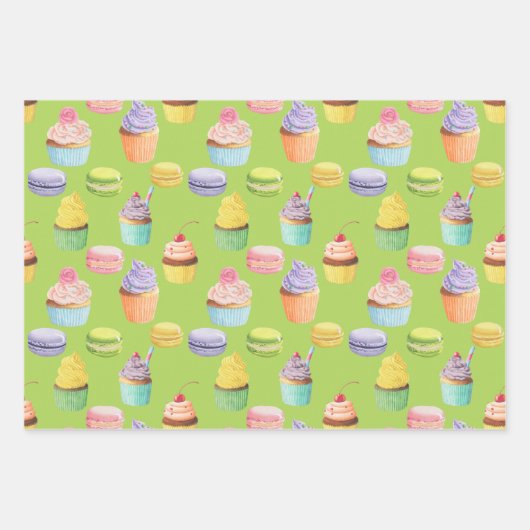 Zoetbakken, cupcakes en macaroons inpakpapier vel (Voorkant)