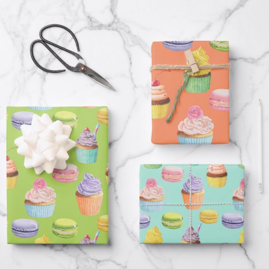 Zoetbakken, cupcakes en macaroons inpakpapier vel (Voorkant)