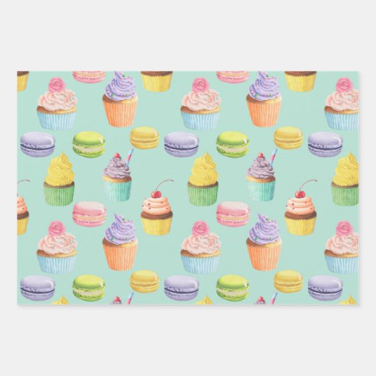 Zoetbakken, cupcakes en macaroons inpakpapier vel (Voorkant 3)