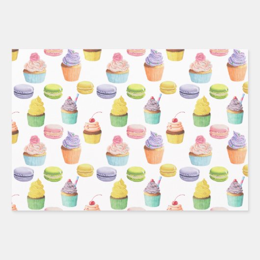 Zoetbakken, cupcakes en macaroons inpakpapier vel (Voorkant)