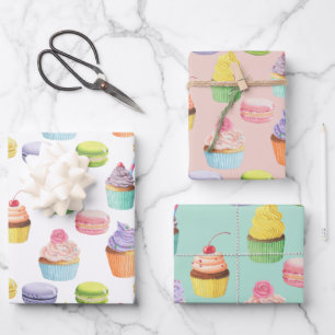 Zoetbakken, cupcakes en macaroons inpakpapier vel