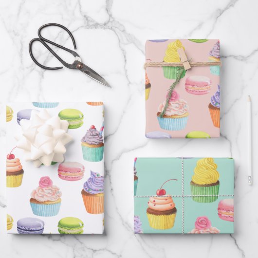Zoetbakken, cupcakes en macaroons inpakpapier vel (Voorkant)