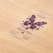 Zoete15 Vlinders QUINCEANERA Burgundy Diamant Acryl Uitnodigingen (Laagn)