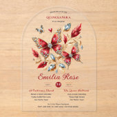 Zoete15 Vlinders QUINCEANERA Rode Diamant Kaart Acryl Uitnodigingen (Voorkant)