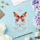 Zoete15 Vlinders QUINCEANERA Rode Kaart Diamant Acryl Uitnodigingen (Insitu (Huwelijk))