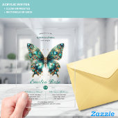 Zoete15 Vlinders QUINCEANERA Teal Goud Diamant Acryl Uitnodigingen