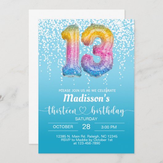 Zoete 13 dertien turquoise meisje verjaardagsuitno kaart (Voorkant / Achterkant)