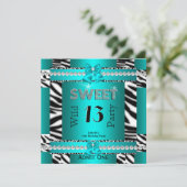 Zoete 13 Leuk Feest Zebra Turquoise Blauwe Ticket Kaart (Staand voorkant)