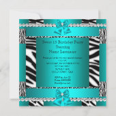 Zoete 13 Leuk Feest Zebra Turquoise Blauwe Ticket Kaart (Achterkant)