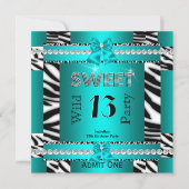 Zoete 13 Leuk Feest Zebra Turquoise Blauwe Ticket Kaart (Voorkant)