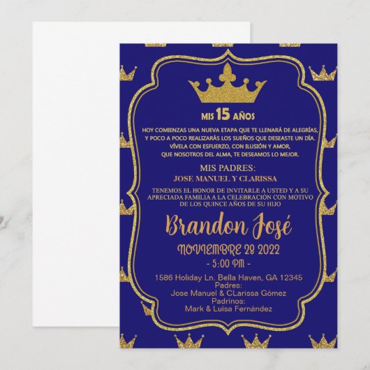 Zoete 15 15 navy blauwe jongen verjaardag uitnodig kaart (Voorkant / Achterkant)