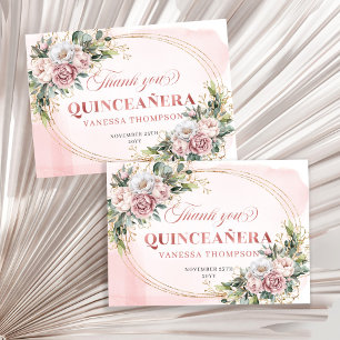 Zoete 15 Boho Dankkaart Roze Goud Groene Tinten Bedankkaart
