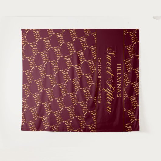 Zoete 15 bordeauxrode en gouden verjaardagsfeest a wandkleed (Voorkant (horizontaal))