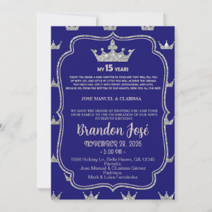 Zoete 15 jongen verjaardagsuitnodiging, blauw & zi kaart