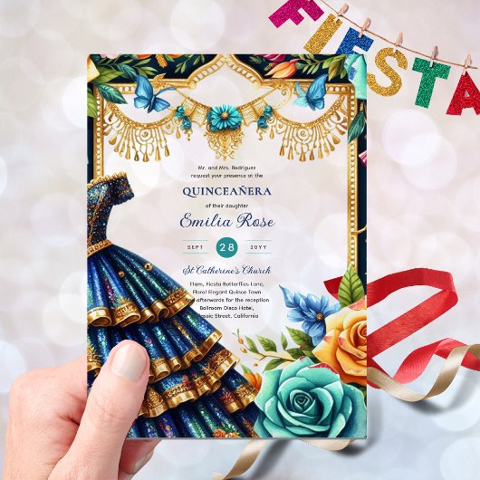 Zoete 15 verjaardag Quinceanera Vlinders Fiesta Acryl Uitnodigingen