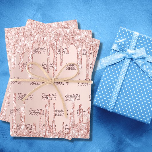 Zoete 16 16e roze gouden glinsterende druppels roz inpakpapier vel