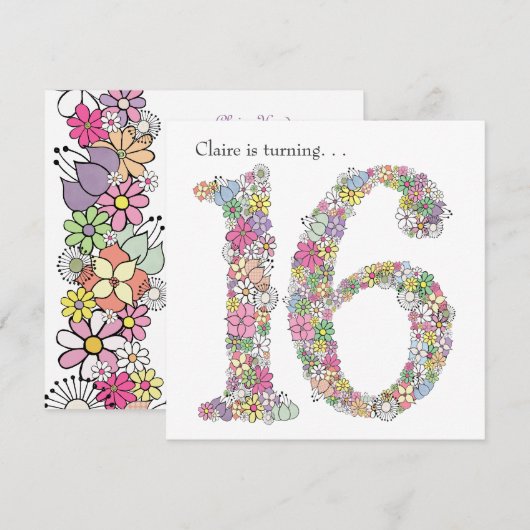 Zoete 16 16e verjaardag Aangepaste uitnodiging (Voorkant / Achterkant)
