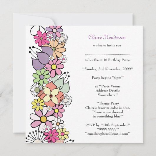 Zoete 16 16e verjaardag Aangepaste uitnodiging (Achterkant)
