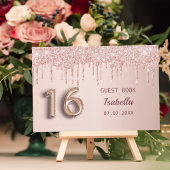 Zoete 16 16e verjaardag roos goud glitter roze gastenboek