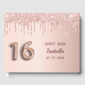 Zoete 16 16e verjaardag roos goud glitter roze gastenboek (Voorkant)
