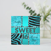Zoete 16 16e verjaardag Zebra Koe Teal Zwart Kaart (Staand voorkant)