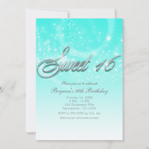 ZOETE 16 Aqua Blauwe & Zilveren Glitter Sterren Fe Kaart