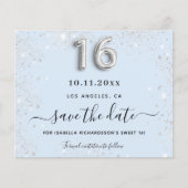 Zoete 16 babyblauwe budget zilveren save the date flyer (Voorkant)