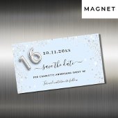 Zoete 16 babyblauwe zilveren save the date-magneet