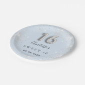 Zoete 16 babyblauwe zilverglitterstofnaam papieren bordje (Gekanteld)