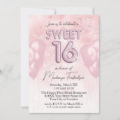 Zoete 16 ballonnen op roze glitter marmer kaart (Voorkant)