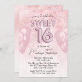 Zoete 16 ballonnen op roze glitter marmer kaart (Voorkant / Achterkant)