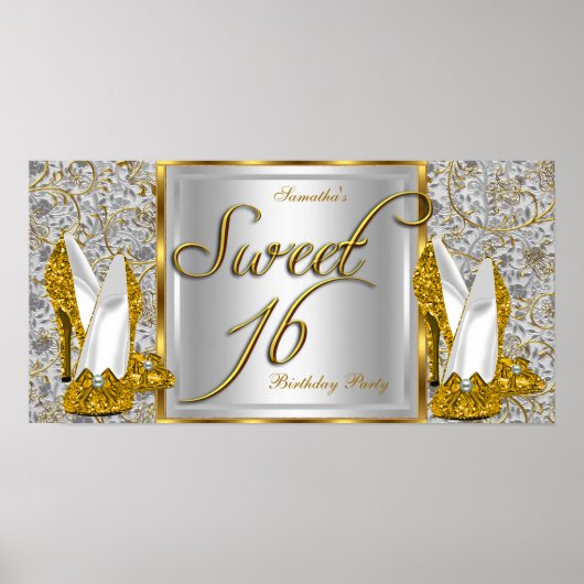 Zoete 16 Banner Poster Goud Zilver (Voorkant)