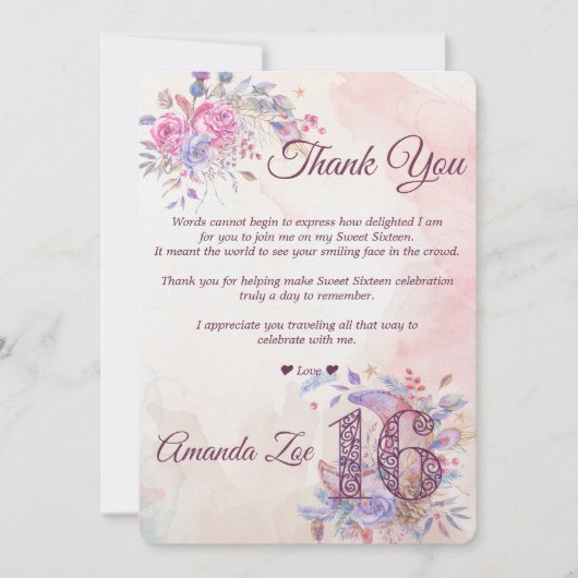 Zoete 16 bedankkaart kaart (Voorkant)