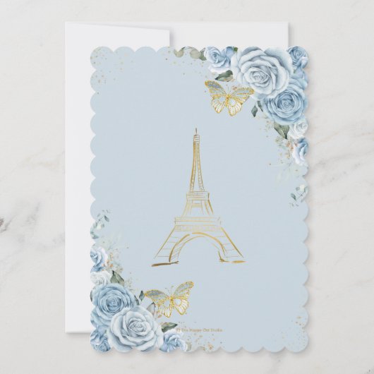 Zoete 16 Birthday Baby Blue Floral Paris Gold Kaart (Achterkant)