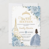 Zoete 16 Birthday Baby Blue Floral Paris Gold Kaart (Voorkant)