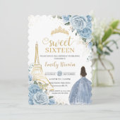 Zoete 16 Birthday Baby Blue Floral Paris Gold Kaart (Staand voorkant)