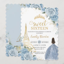 Zoete 16 Birthday Baby Blue Floral Paris Gold