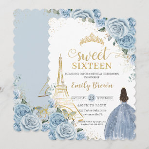Zoete 16 Birthday Baby Blue Floral Paris Gold Kaart