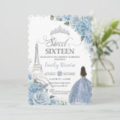 Zoete 16 Birthday Baby Blue Floral Paris Silver Kaart (Staand voorkant)