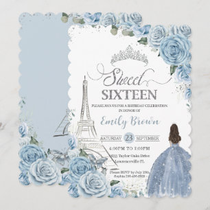 Zoete 16 Birthday Baby Blue Floral Paris Silver Kaart