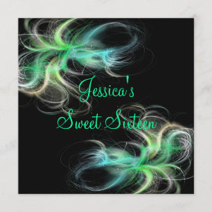 Zoete 16 Birthday Black & Blue Green Swirls Kaart