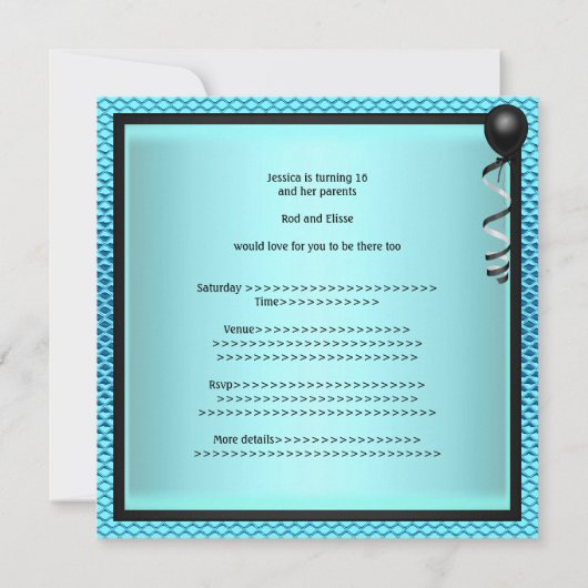 Zoete 16 Birthday Blue Bow Kaart (Achterkant)