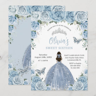 Zoete 16 Birthday Blue Floral Silver Butterfly Kaart